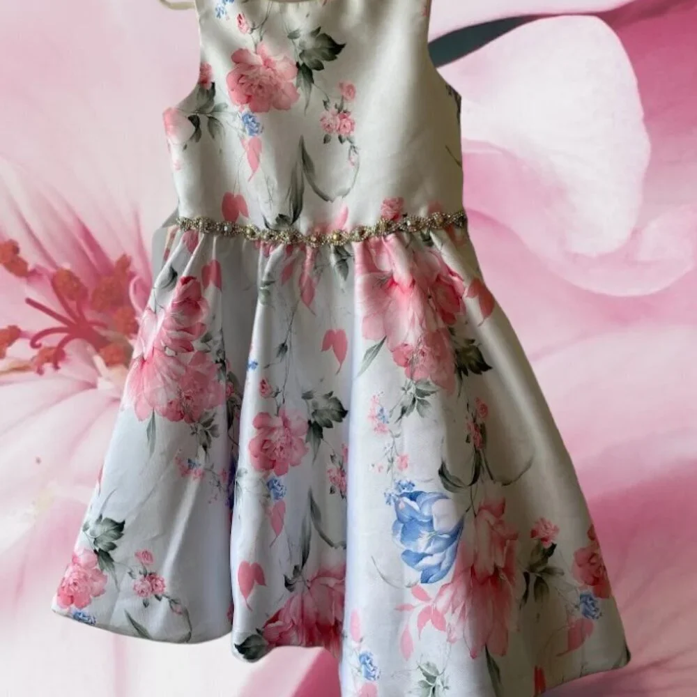 Rare Editions Floral Rhinestone Dress